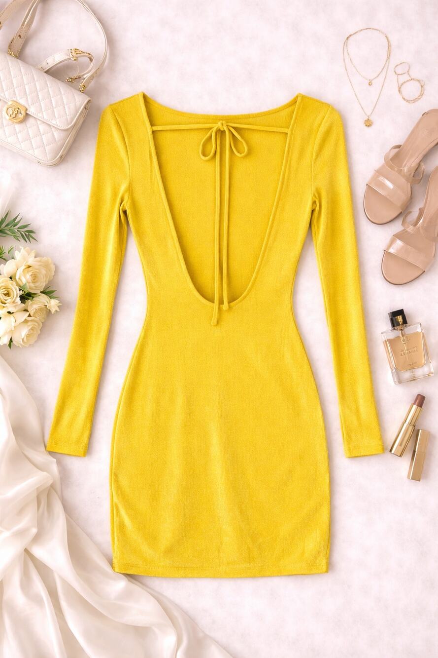 NWT Free People Womens Call Me Later Long Sleeve Slip Mini Dress Ceylon Yellow M